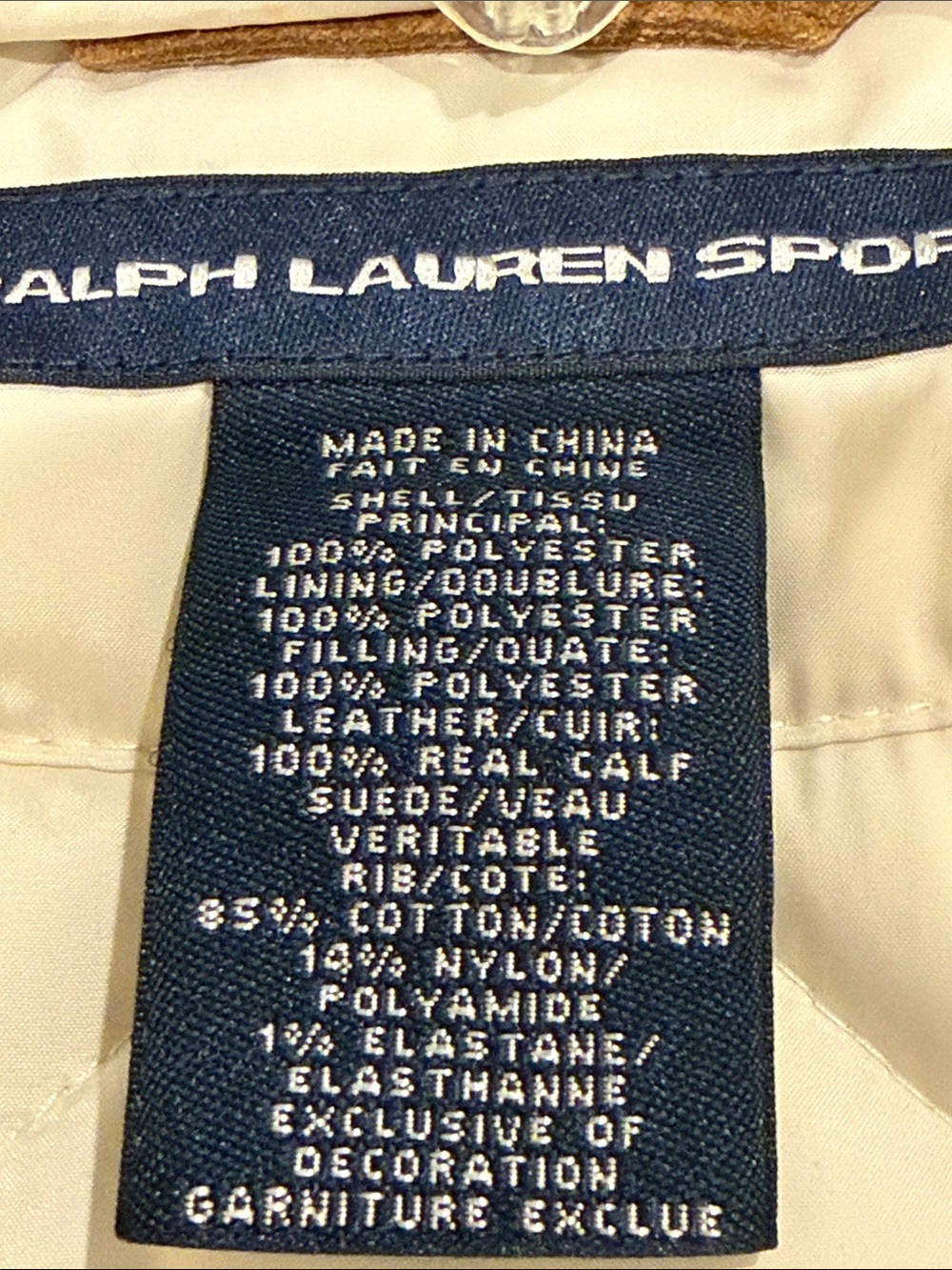 Ralph Lauren Cream Quilted Sleeveless Vest w/ Brown Suede Accents L like new - Picture 6 of 6
